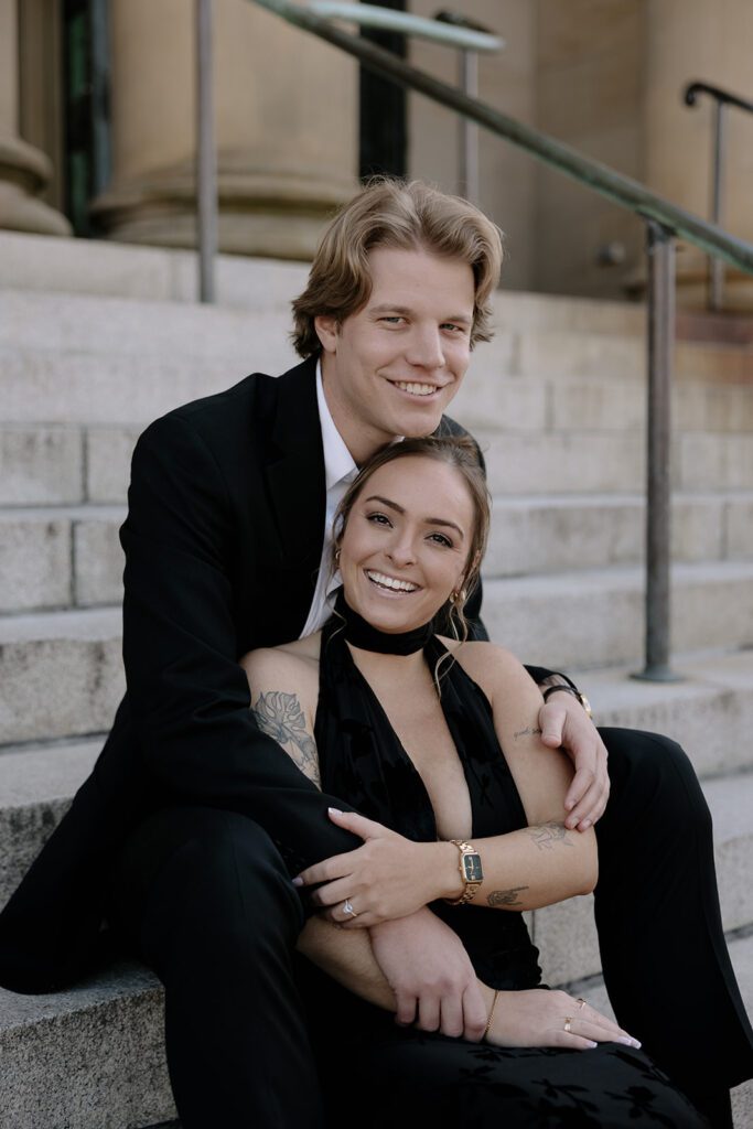 Couple smiling during their engagement session
