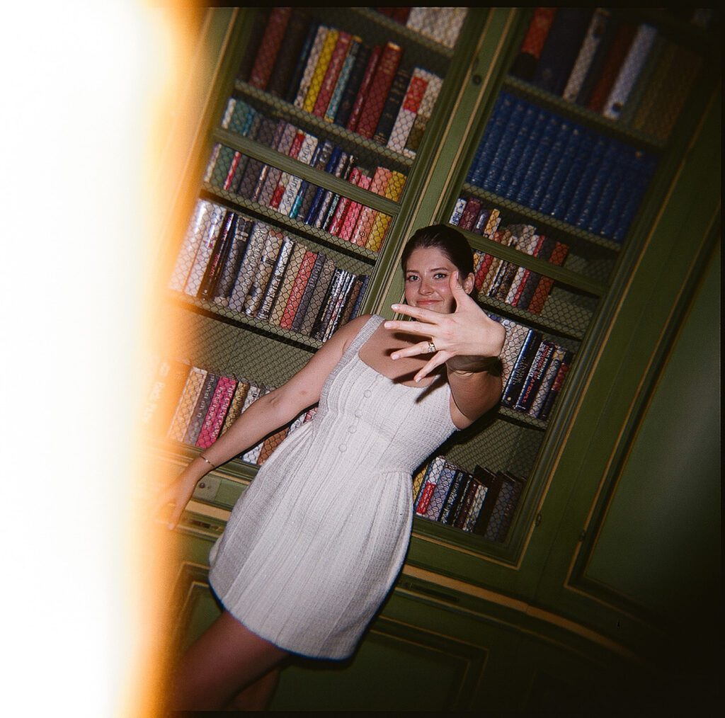 Bride in the Library room at Meridian House with classic architectural details