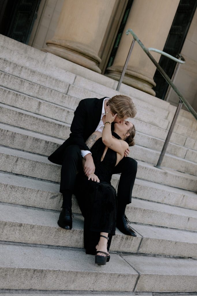 Couple kissing during their engagement session in Washington DC