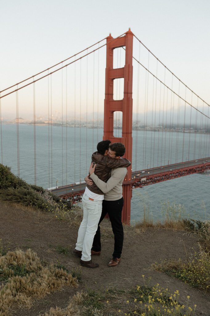 LGBTQ couple engagement photos at the Golden Gate Bridge