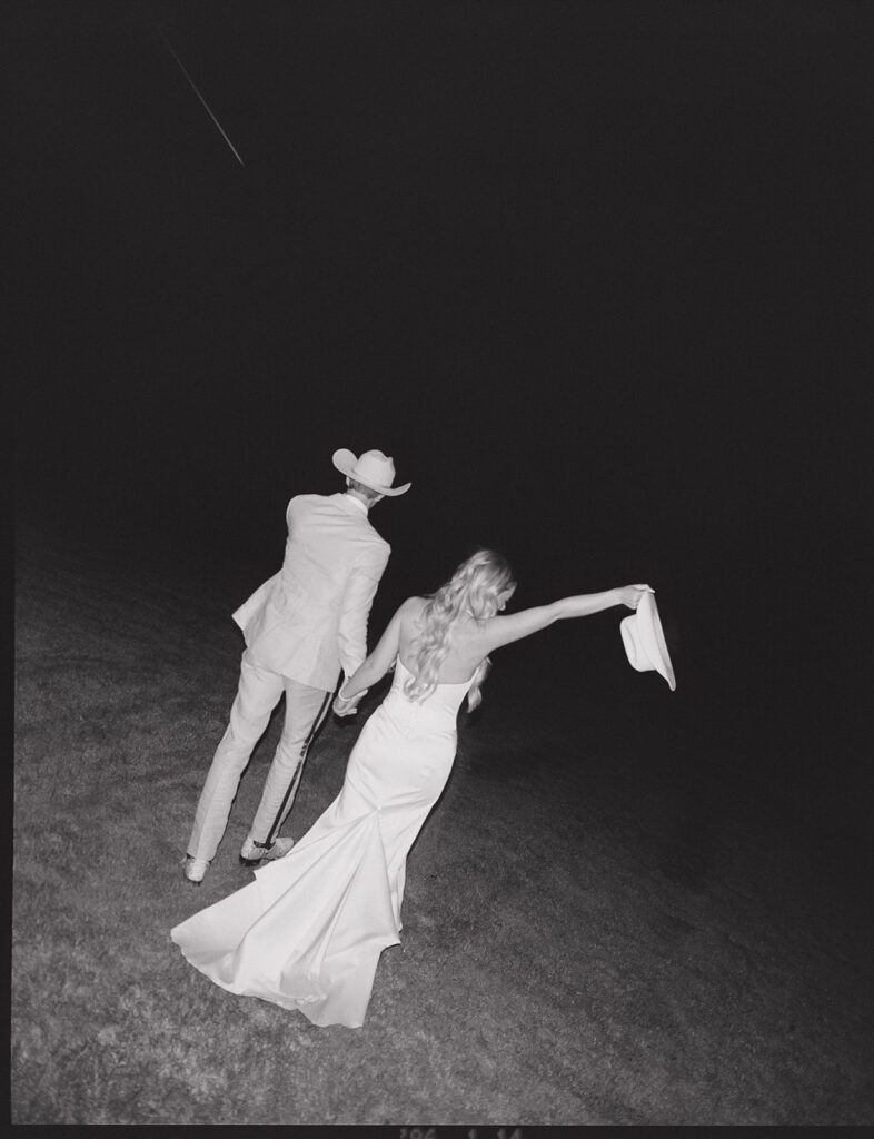 Bride and groom in black and white.