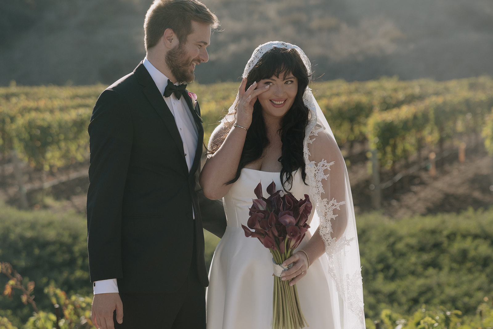 Wedding couple during their first look