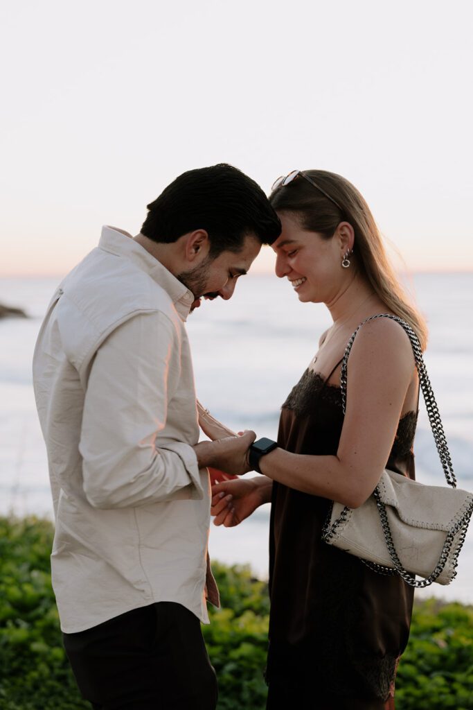 Close-up of Camila’s reaction during her Sunset Cliffs proposal in San Diego