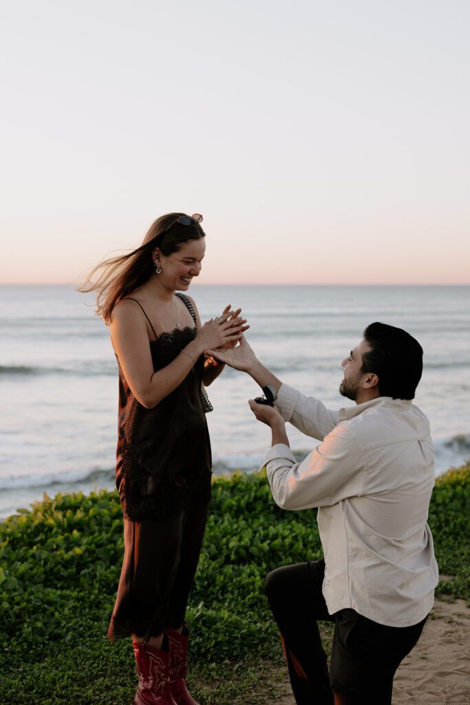 Close-up of Camila’s reaction during her Sunset Cliffs proposal in San Diego