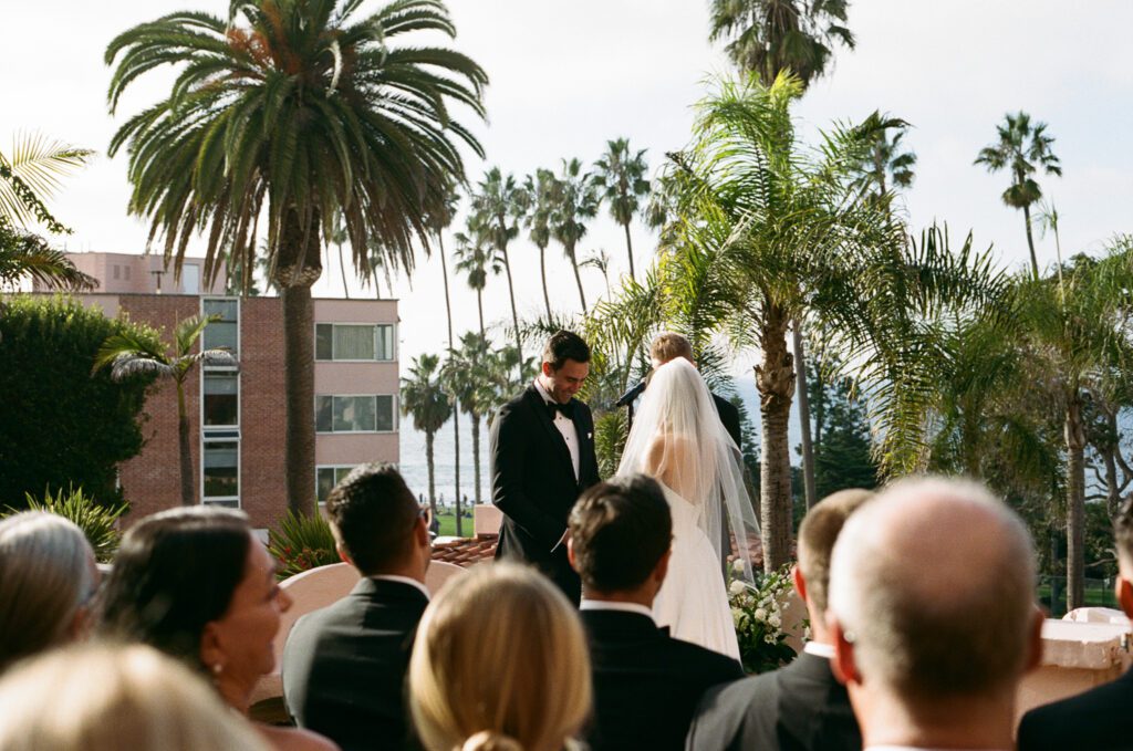 Bride and groom wedding ceremony la jolla