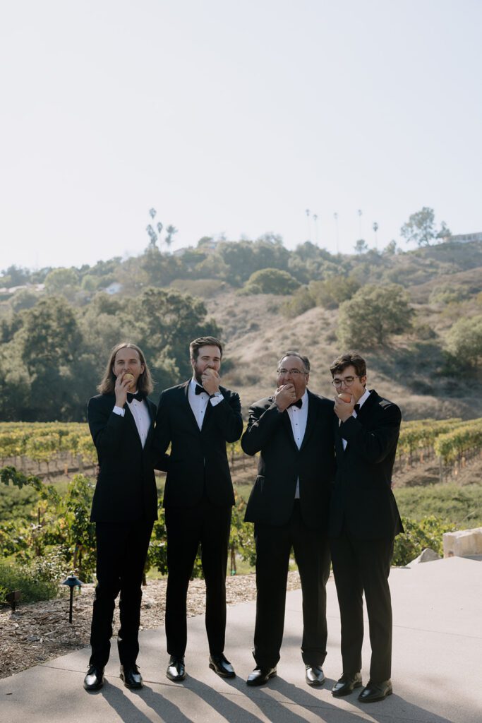 Groom with groomsmen during Monserate Winery wedding morning